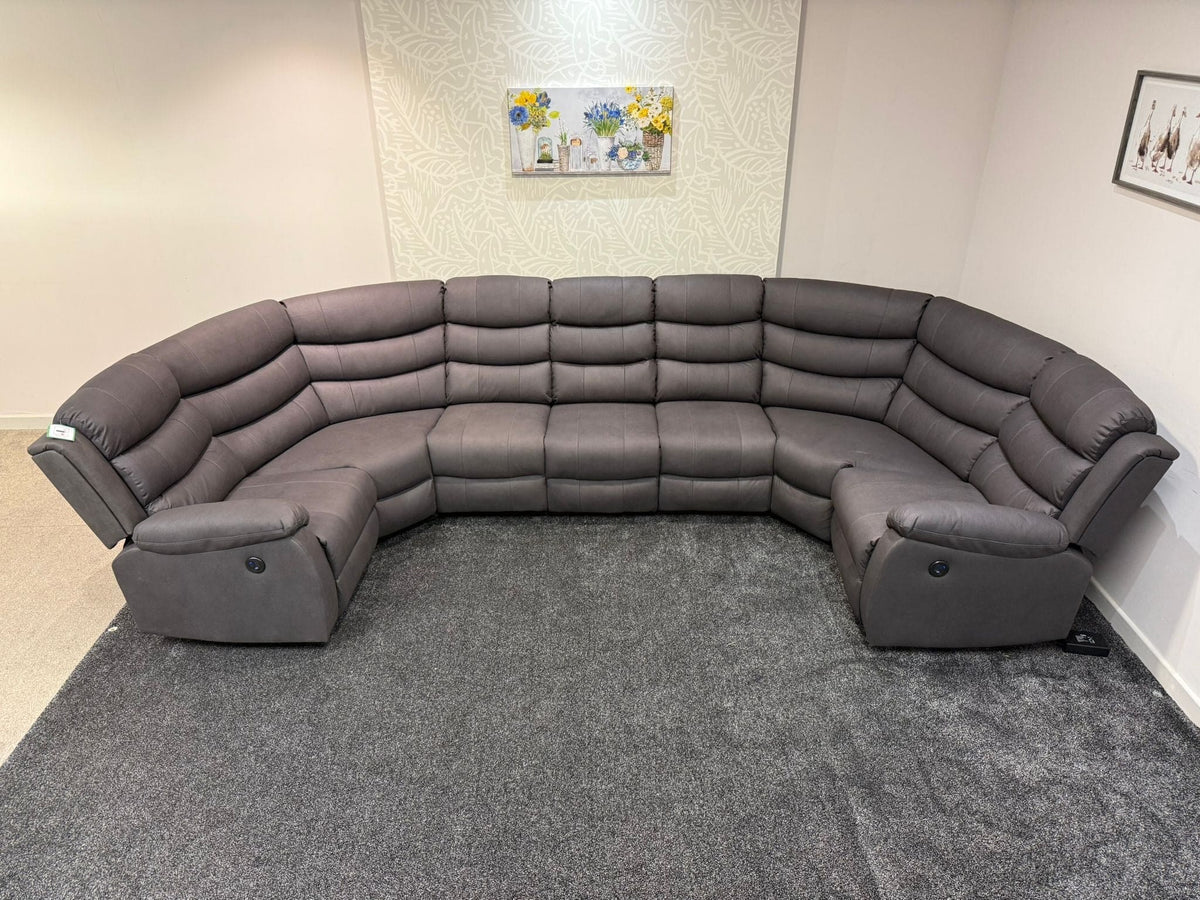 Willow Grey Fabric U Shape Corner Sofa With Drinks console & Fold down Tray Tables