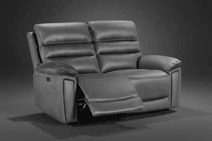 BUNDLE DEAL! DFS Lawson Grey Easy Clean Fabric Electric Reclining 3 Seater + 2 Seater Sofa Set With USB Charging Ports & Drop Down Tray Table