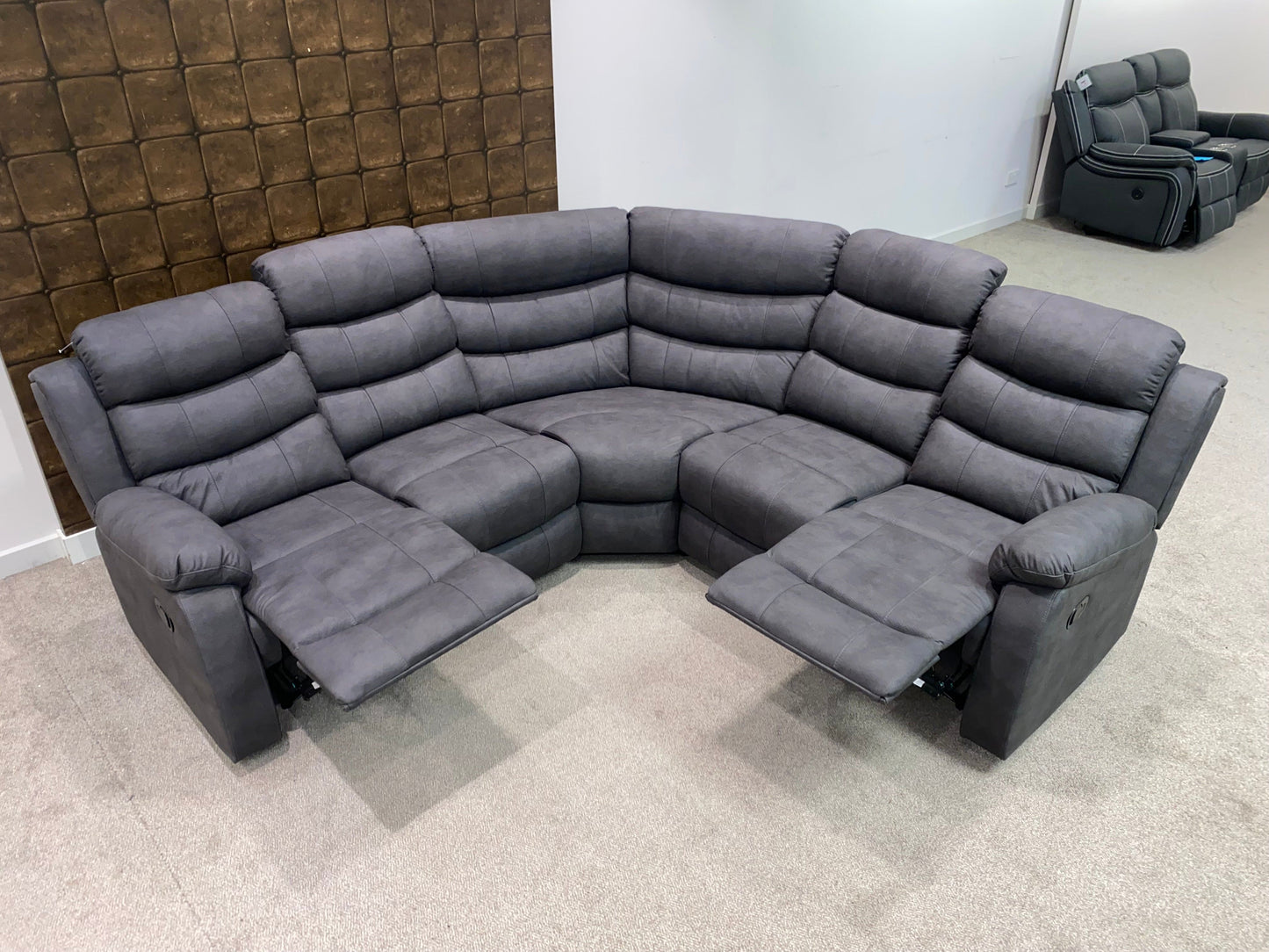 "Willow" Dark Grey Easy Clean Fabric 2C2 Recliner Modular Corner Sofa | Drinks Tray Table