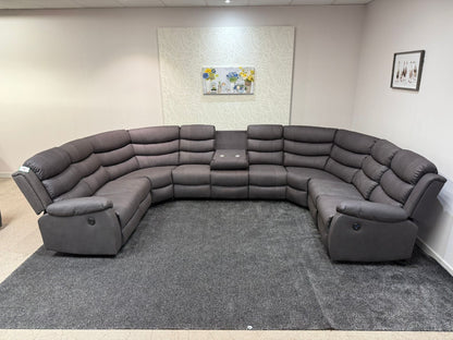 Large Willow Grey Fabric U Shape Corner Sofa With Fold down Tray Table