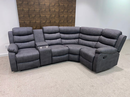 "Willow" Dark Grey Easy Clean Fabric ELECTRIC Recliner Modular Corner Sofa USB Ports | Drinks Tray Table | Couch |