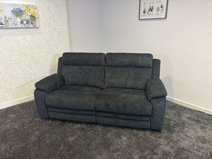 "Barretta" Electric / Power Reclining Grey Fabric Sofa Set - USB Charging & Drinks Tray Table