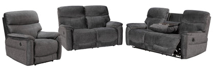 DFS Grey Aquaclean Vogue Fabric Electric Reclining Sofa Range With Fold Down Tray Table & Wireless Charger
