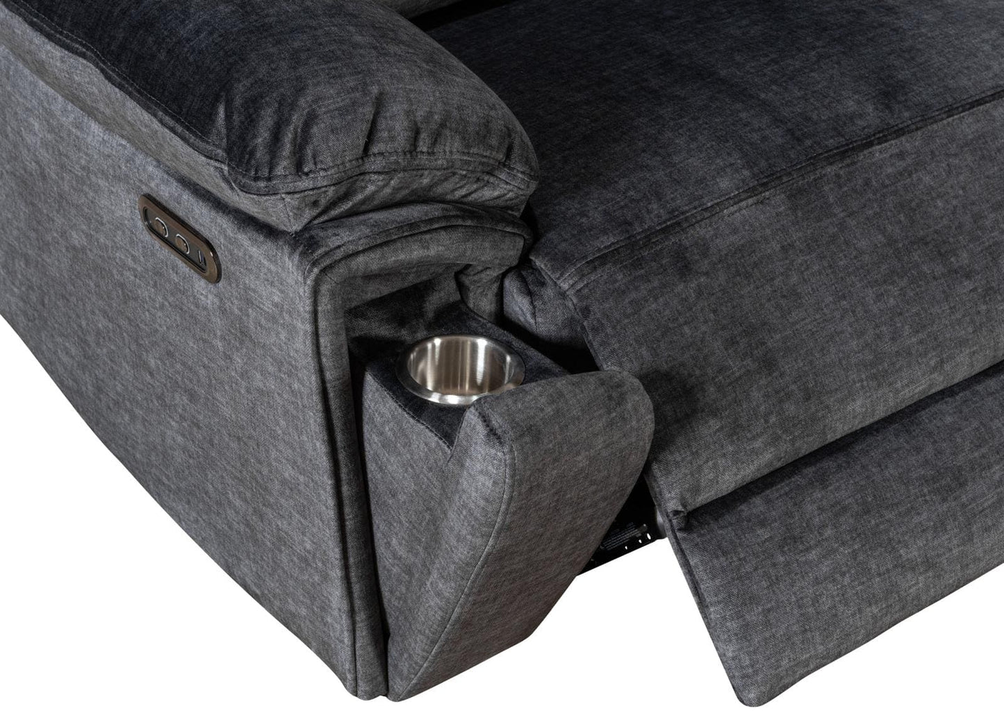 " Trek " Drinks Cooling Cupholders Plush Grey Fabric Power Recliner Large Corner Sofa With USB Charging Ports