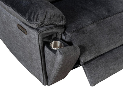 " Trek " Drinks Cooling Cupholders Plush Grey Fabric Power Recliner Large Corner Sofa With USB Charging Ports