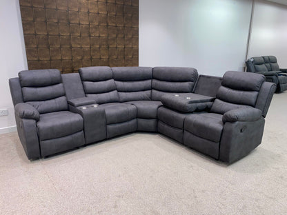 "Willow" Dark Grey Easy Clean Fabric 2C2 MANUAL Recliner Modular Corner Sofa + Console | Couch |
