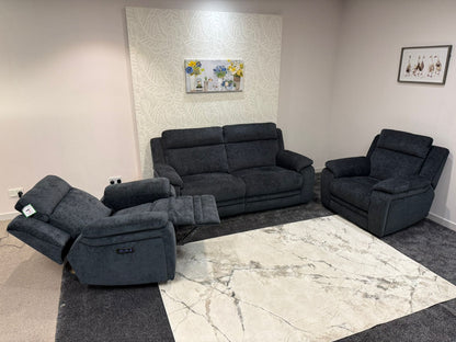"Barre" Electric / Power Reclining Grey Fabric 3 + 2 Armhairs Sofa Set - USB Charging Ports