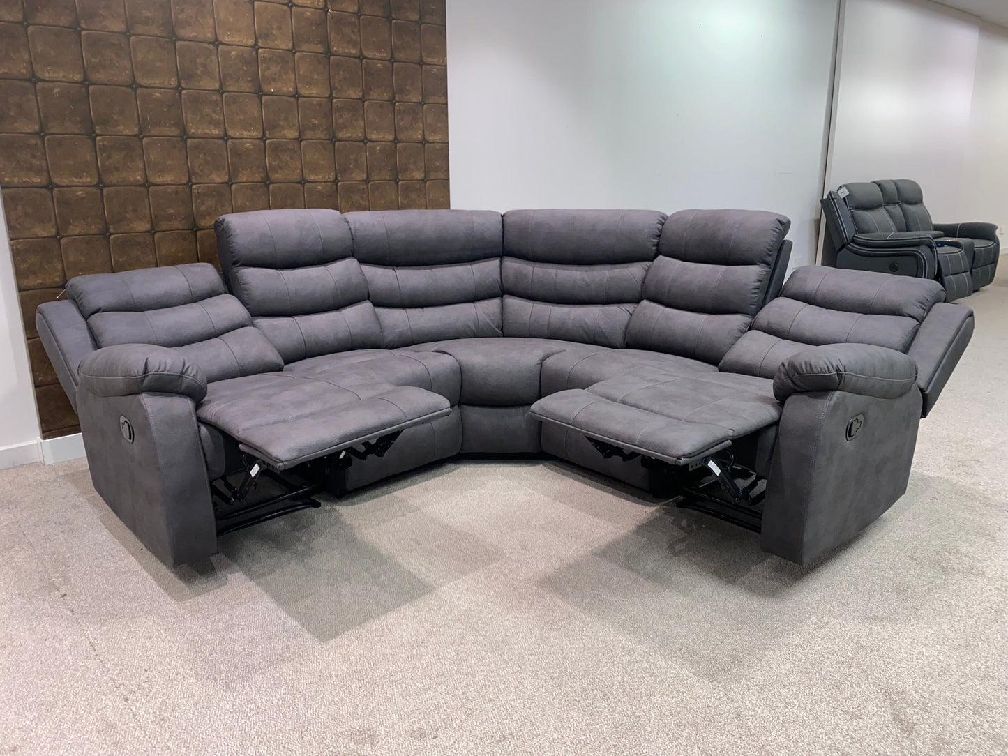 "Willow" Dark Grey Easy Clean Fabric 2C2 Recliner Modular Corner Sofa | Drinks Tray Table