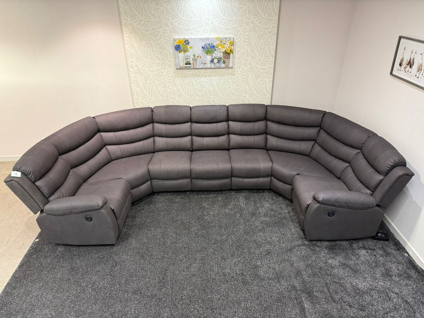 Willow Grey Fabric U Shape Corner Sofa With Drinks console & Fold down Tray Tables