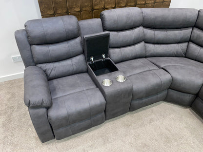 "Willow" Dark Grey Easy Clean Fabric 2C2 MANUAL Recliner Modular Corner Sofa + Console | Couch |
