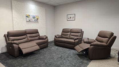 "Bertie" Brown Leather Electric Reclining Massage Sofa Range With Power Headrests & USB Charging Ports For Ultimate Comfort