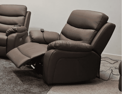"Bertie" Brown Leather Electric Reclining Massage Sofa Range With Power Headrests & USB Charging Ports For Ultimate Comfort
