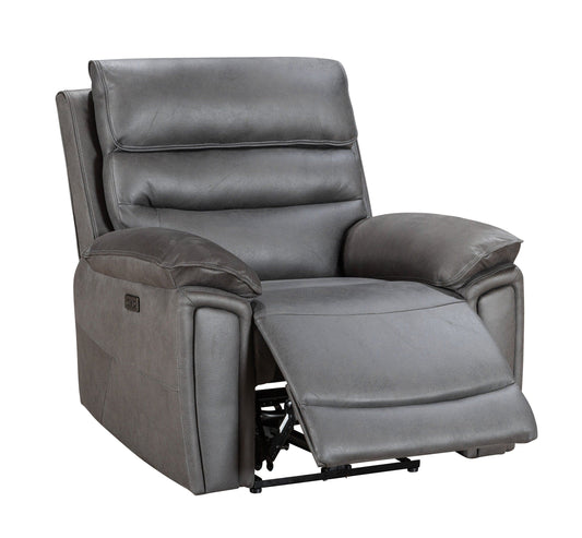 Donald Grey Suede Fabric Electric / Power Reclining Armchair / 1 Seater Sofa With USB Charging Ports