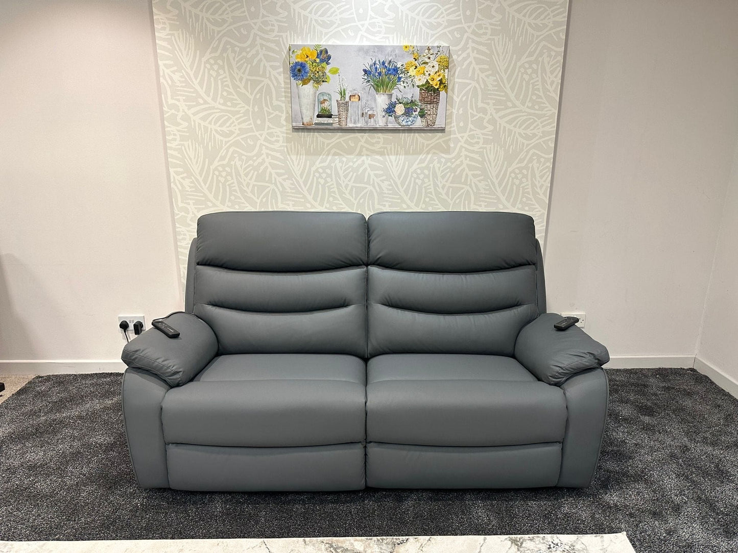"Bertie" Grey Leather Electric Reclining Massage Sofa Range With Power Headrests & USB Charging Ports For Ultimate Comfort