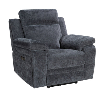 "Barretta" Electric / Power Reclining Grey Fabric Sofa Set - USB Charging & Drinks Tray Table