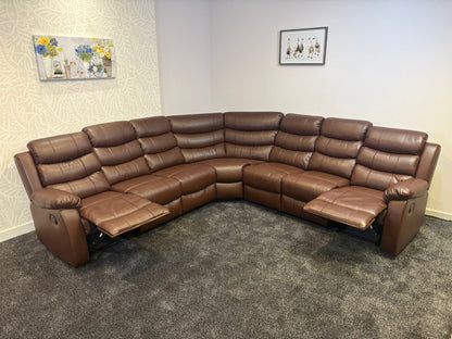 "Lando" Brown Leather 3C3 Recliner Corner Sofa | Drinks Tray Table x 2 | Modular