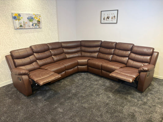 "Lando" Brown Leather 3C3 Recliner Corner Sofa | Drinks Tray Table x 2 | Modular