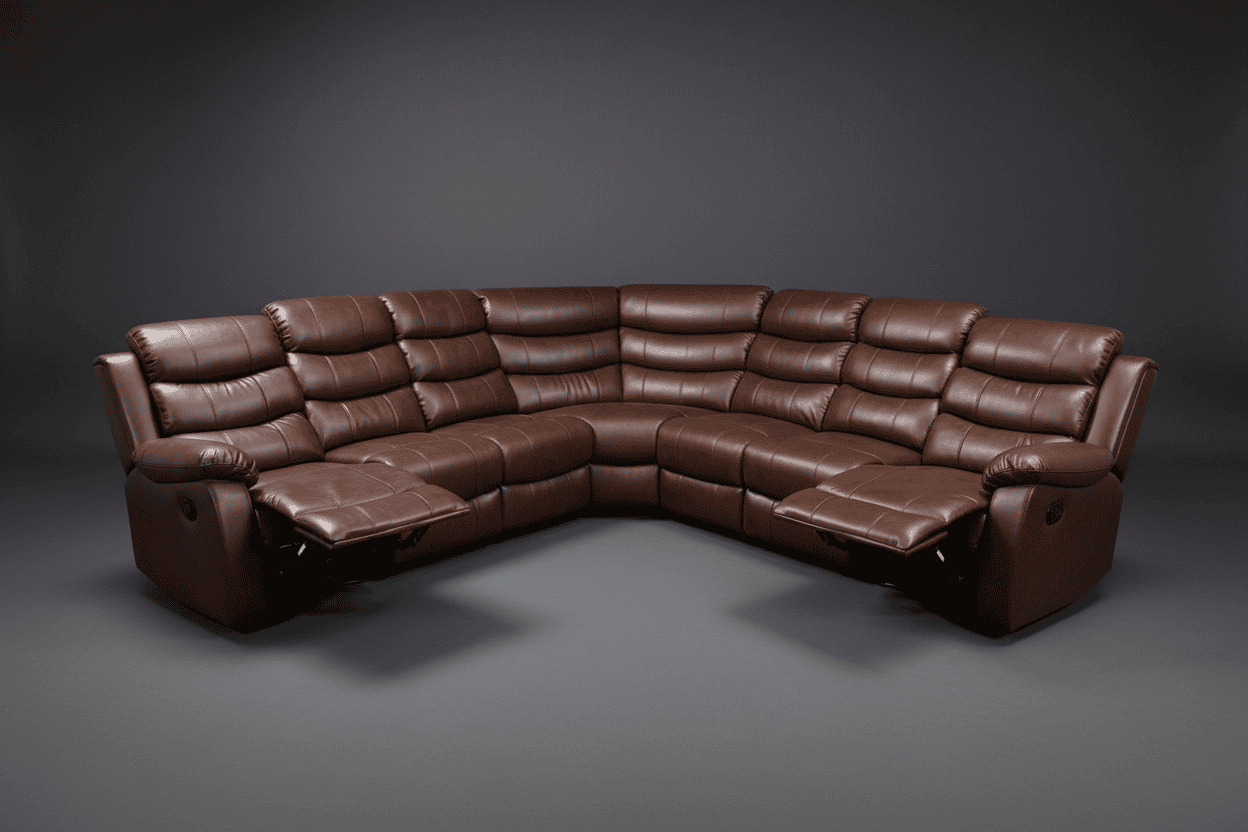 "Lando" Brown Leather 3C3 Recliner Corner Sofa | Drinks Tray Table x 2 | Modular