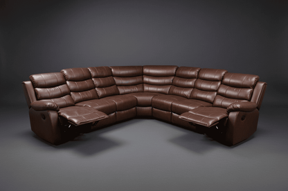 "Lando" Brown Leather 3C3 Recliner Corner Sofa | Drinks Tray Table x 2 | Modular