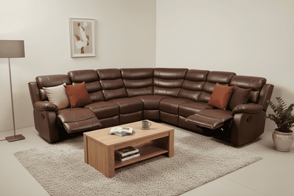 "Lando" Brown Leather 3C3 Recliner Corner Sofa | Drinks Tray Table x 2 | Modular