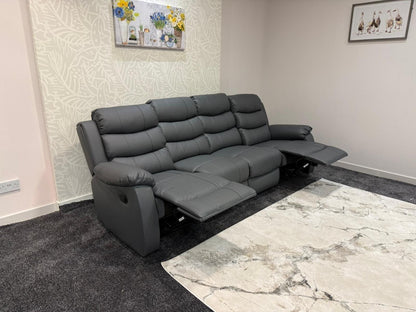 Lando Grey Leather 4 Seater Sofa | Fold Down Tray Table, High Headrest & Seating Position Couch