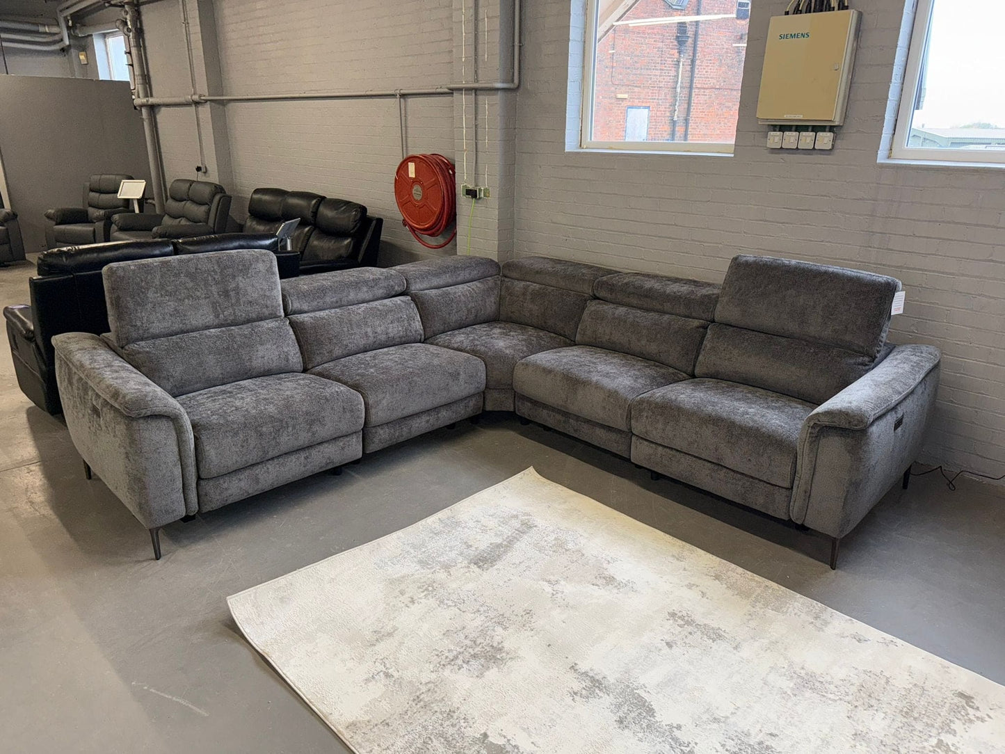 Tahiti 2c2 Electric Recliner Grey Fabric Corner Sofa With Adjustable Headrests