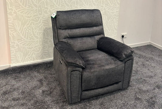 The “ Donald " Electric / Power Reclining Charcoal Grey Fabric 1 Seater Sofa / Armchair - USB Charging Plus High Seating & Backrest Position