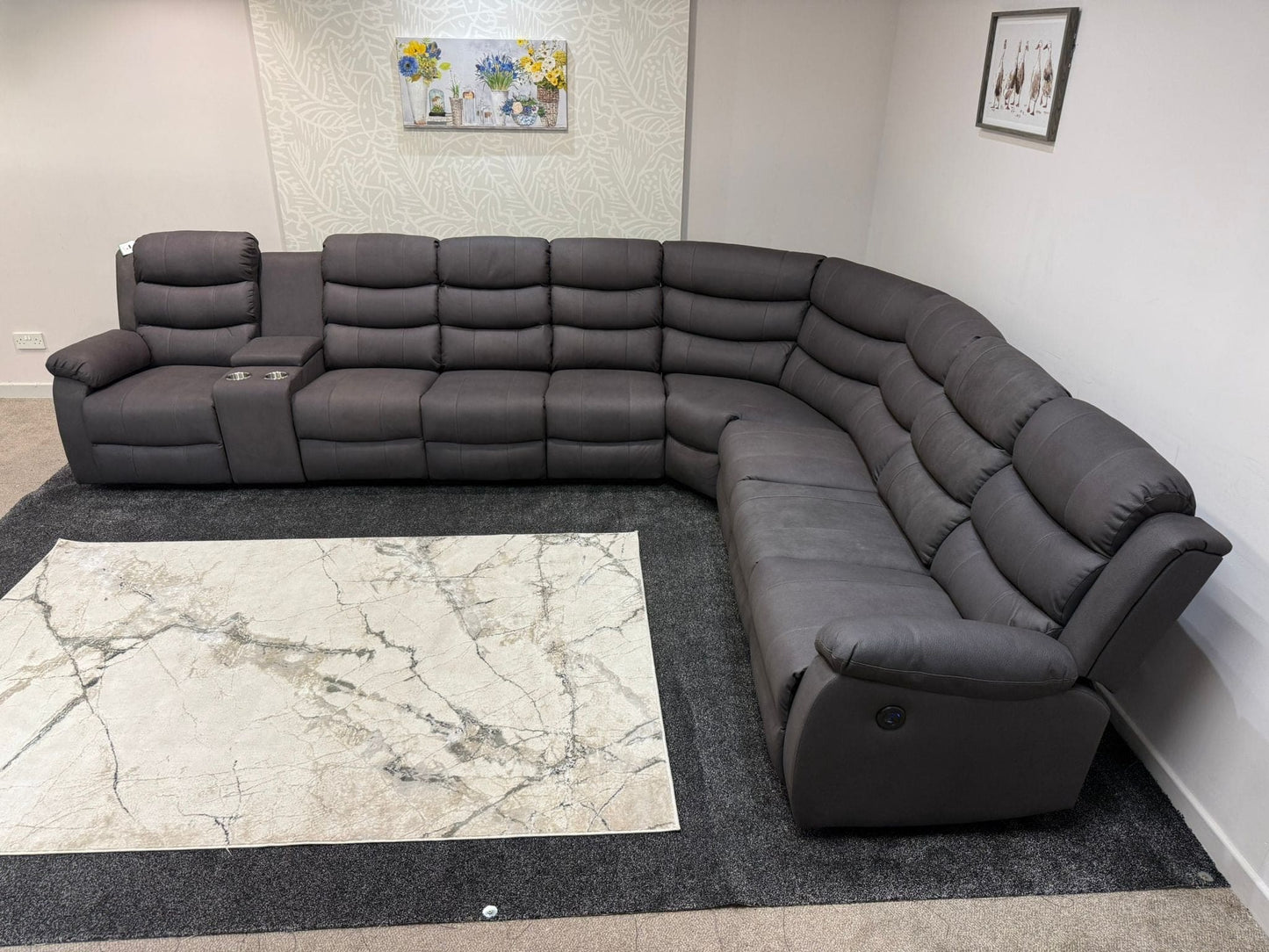 "Willow" Dark Grey Fabric 4C3C Recliner Corner Sofa | Drinks Tray Table | Easy Clean Fabric | Modular