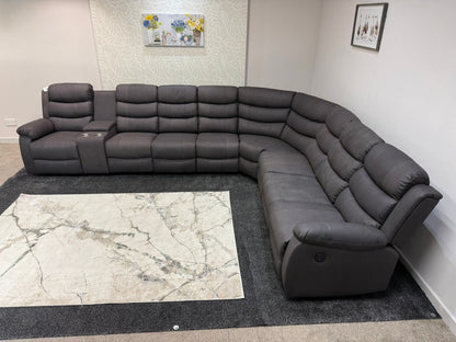 "Willow" Dark Grey Fabric 4C3C Recliner Corner Sofa | Drinks Tray Table | Easy Clean Fabric | Modular