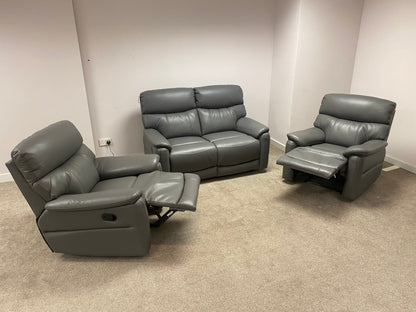 DFS Grey MILANO Leather Electric Reclining 2 + 1 + 1 Seater Sofa Suite Set + USB Ports