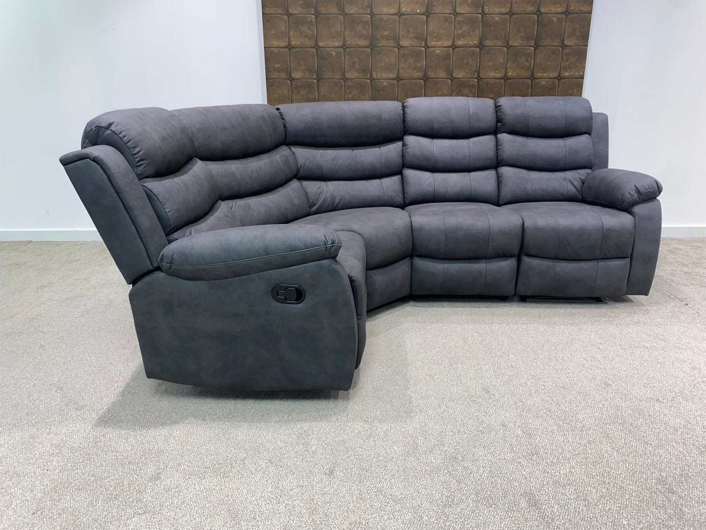 "Willow" Dark Grey Easy Clean Fabric 1C2 MANUAL Recliner Modular / Reversible Corner Sofa | Drinks Tray Table
