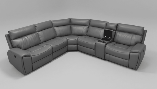 " Ronan " Drinks Cooling Cupholders Milano 2c2c Leather Sectional 6 Unit Power Recliner Corner Sofa With USB Charging Ports