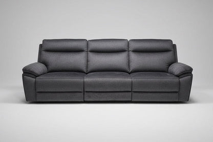 "Xavier" 5 Seater Sofa In Grey Plush Fabric & Comes With Power Recliners, USB Charging Ports & Fold Out Cup Holders. LAF + RAF Armless