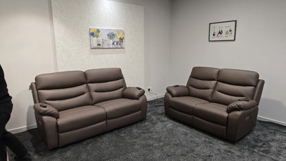 "Bertie" Brown Leather Electric Reclining Massage Sofa Range With Power Headrests & USB Charging Ports For Ultimate Comfort
