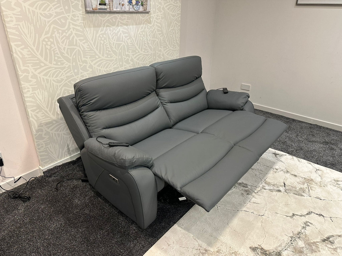 "Bertie" Grey Leather Electric Reclining Massage Sofa Range With Power Headrests & USB Charging Ports For Ultimate Comfort