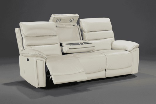 DFS Lawson Ivory Cream Leather Electric Reclining Sofa Range Suite Set With USB Charging Ports & Drop Down Tray Table