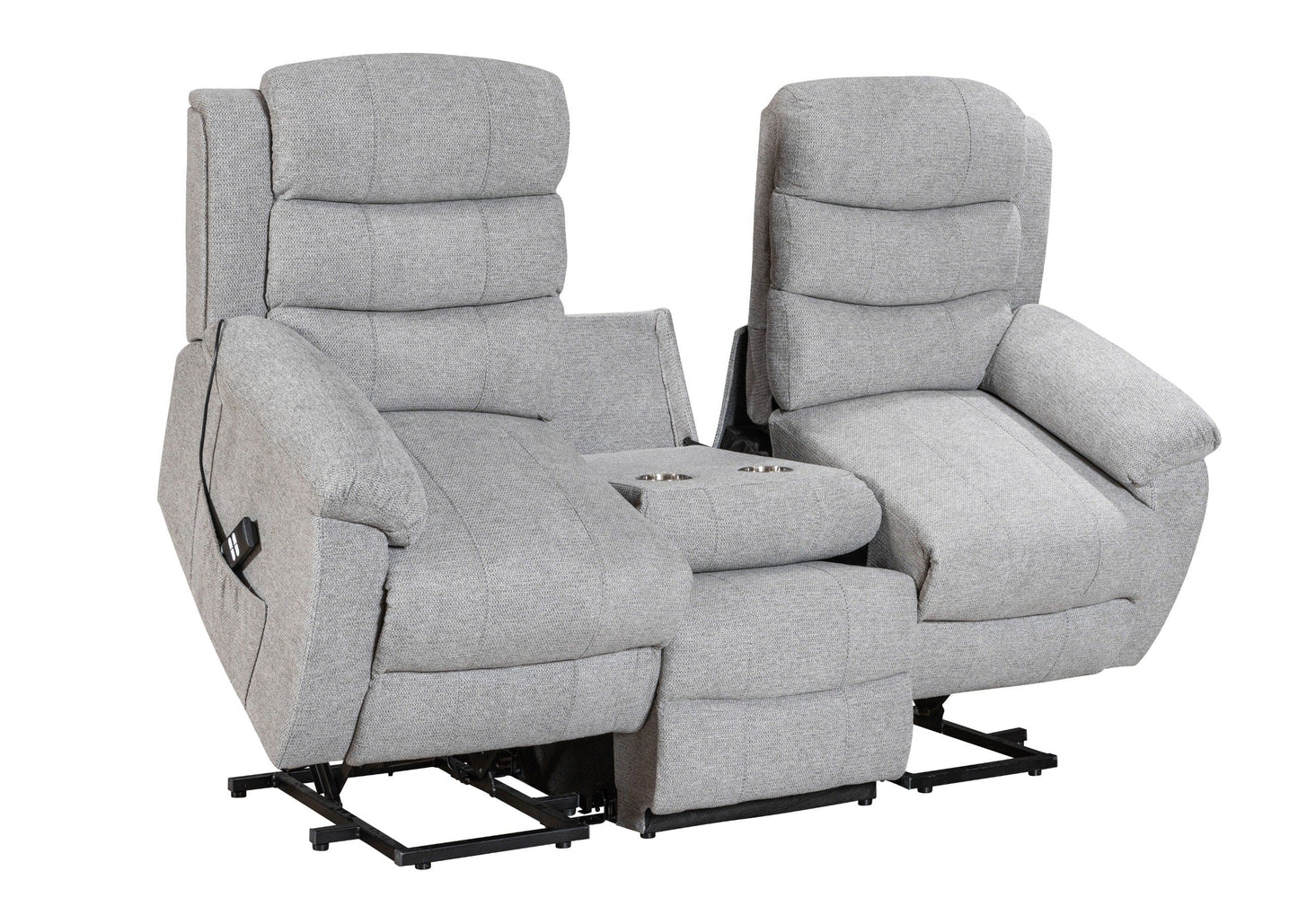 Dual Motor Lewson Grey Fabric Rise & Recliner 3 Seater Sofa Suite Couch