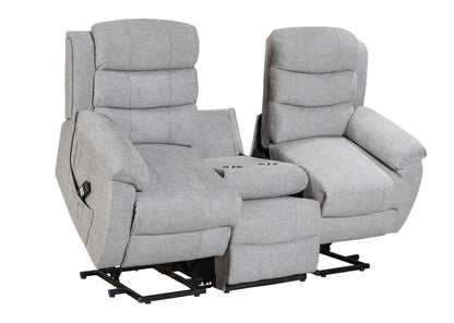 Dual Motor Lewson Grey Fabric Rise & Recliner 3 Seater Sofa Suite Couch