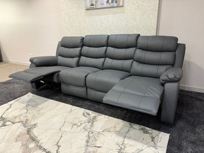 Lando Grey Leather 4 Seater Sofa | Fold Down Tray Table, High Headrest & Seating Position Couch