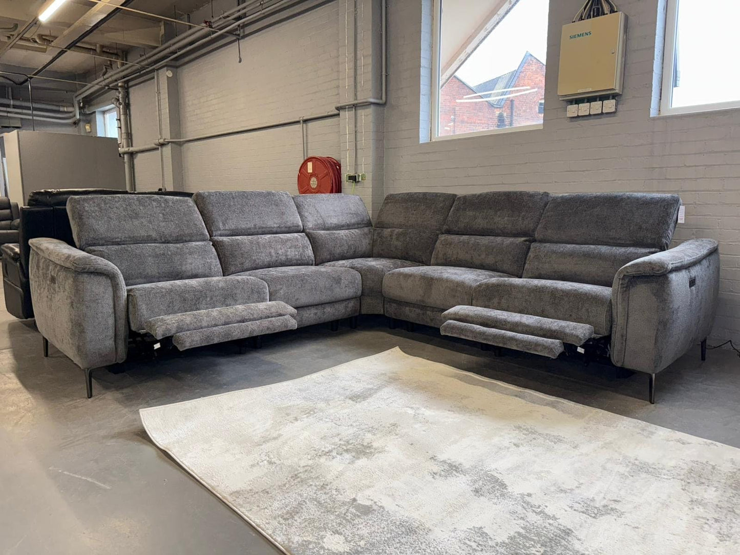 Tahiti 2c2 Electric Recliner Grey Fabric Corner Sofa With Adjustable Headrests