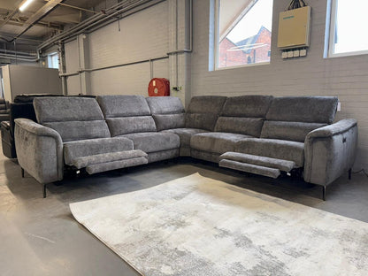 Tahiti 2c2 Electric Recliner Grey Fabric Corner Sofa With Adjustable Headrests