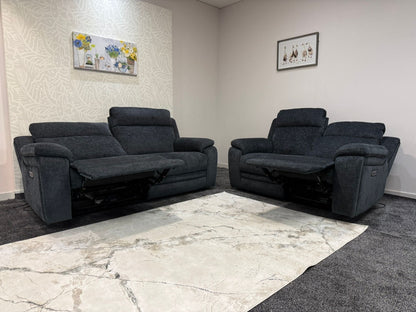 "Barre" Electric / Power Reclining Grey Fabric 3 + 2 Seater Sofa Set - USB Charging Ports