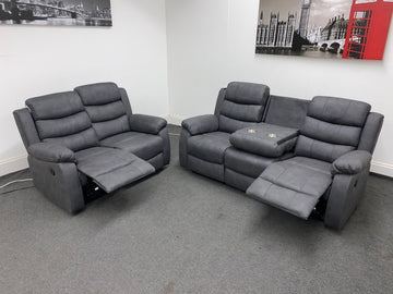 Willow Charcoal Grey Easy Clean Fabric With Electric Reclining Feature 3 + 2 Seater Sofa Set Sofas