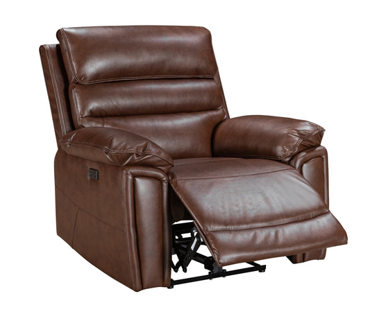 Donald Brown Leather Electric / Power Reclining Armchair / 1 Seater Sofa With USB Charging Ports