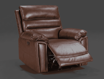 BUNDLE DEAL! DFS Lawson Brown Leather Electric Reclining 3 Seater + 2 Seater With Drinks Console + Armchair Sofa Range Suite Set With USB Charging Ports & Drop Down Tray Table