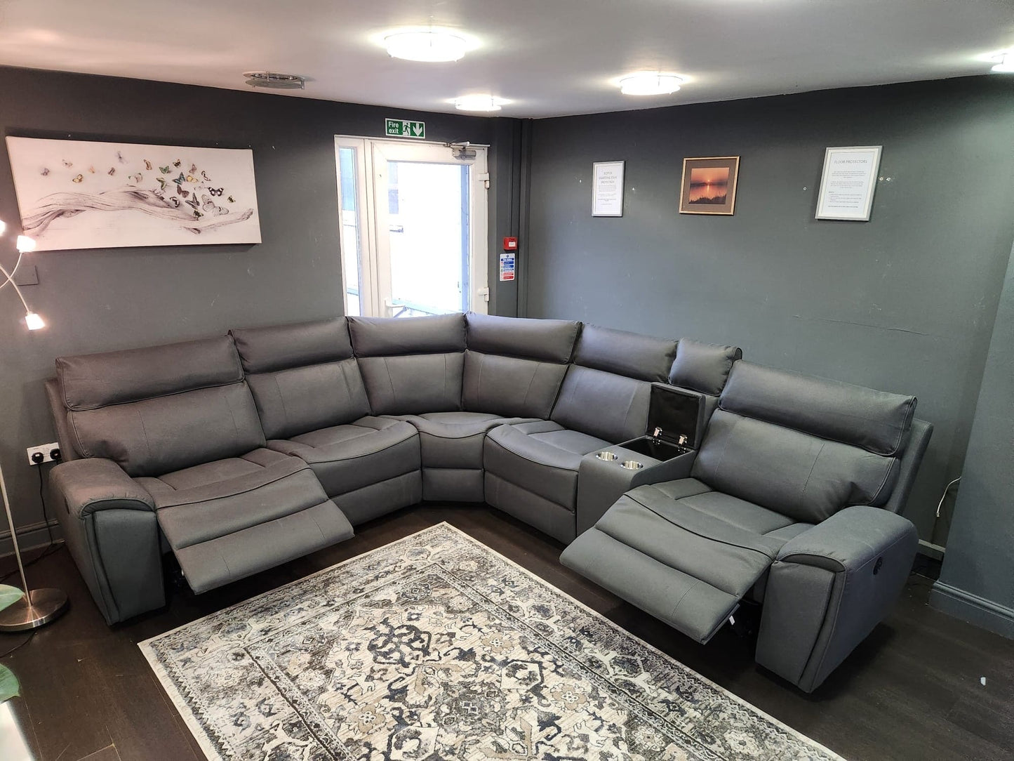 Ronan Easy Clean Microfibre Tech Fabric Electric Recliner 7 Seater 2c2c Corner Sofa + Drinks Console + USB Charging Ports | Couch