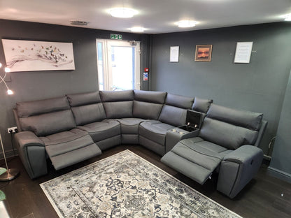 Ronan Easy Clean Microfibre Tech Fabric Electric Recliner 7 Seater 2c2c Corner Sofa + Drinks Console + USB Charging Ports | Couch