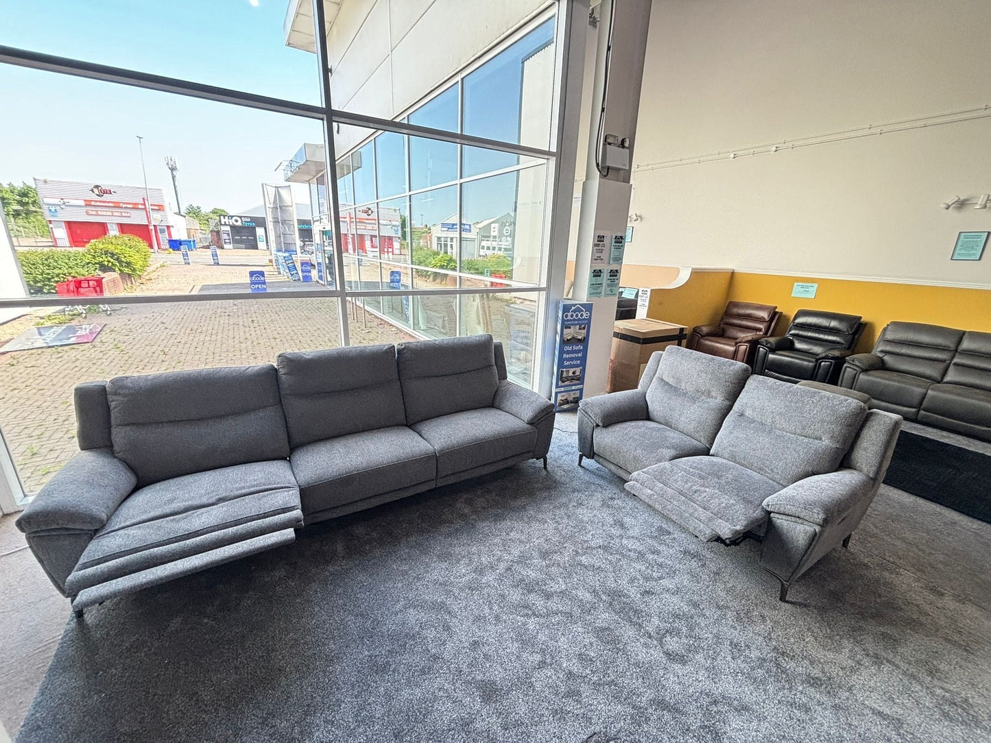 DFS STOWEN - Charcoal Grey Fabric Electric Reclining 5 Seater + Armchair Sofa Suite Set | USB Ports | Space Saving Recliner