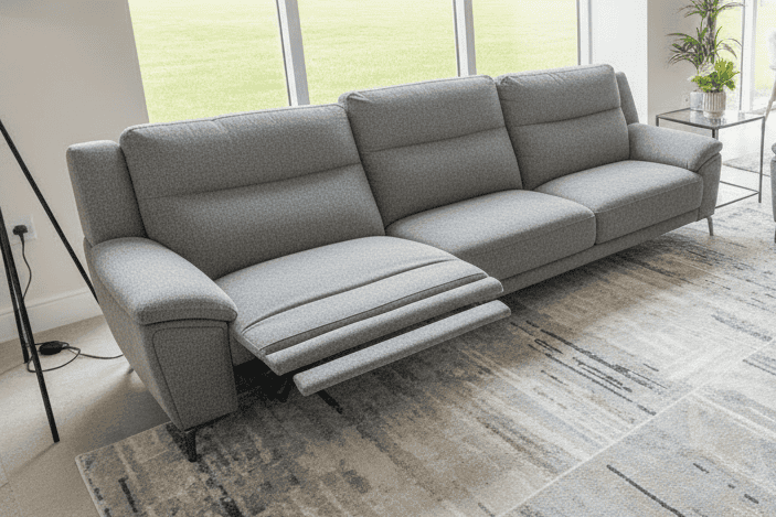 DFS STOWEN - Charcoal Grey Fabric Electric Reclining 5 Seater + Armchair Sofa Suite Set | USB Ports | Space Saving Recliner