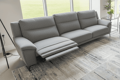 DFS STOWEN - Charcoal Grey Fabric Electric Reclining 5 Seater + Armchair Sofa Suite Set | USB Ports | Space Saving Recliner